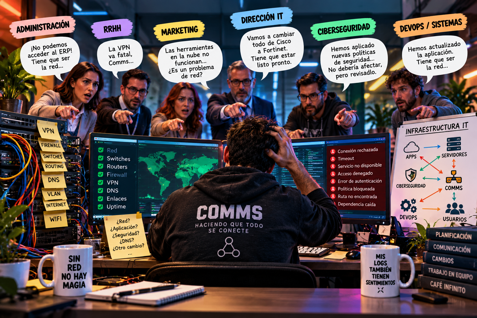Portada de Comms, los sospechosos habituales: cuando todo es culpa de la red