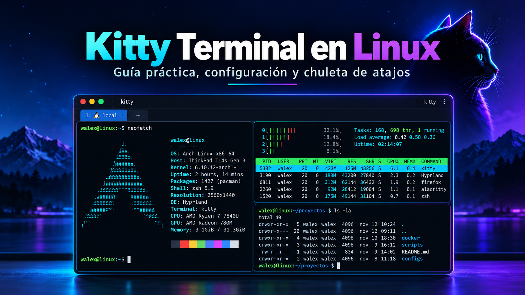 Imagen de portada de Kitty Terminal en Linux: tutorial práctico y chuleta de atajos