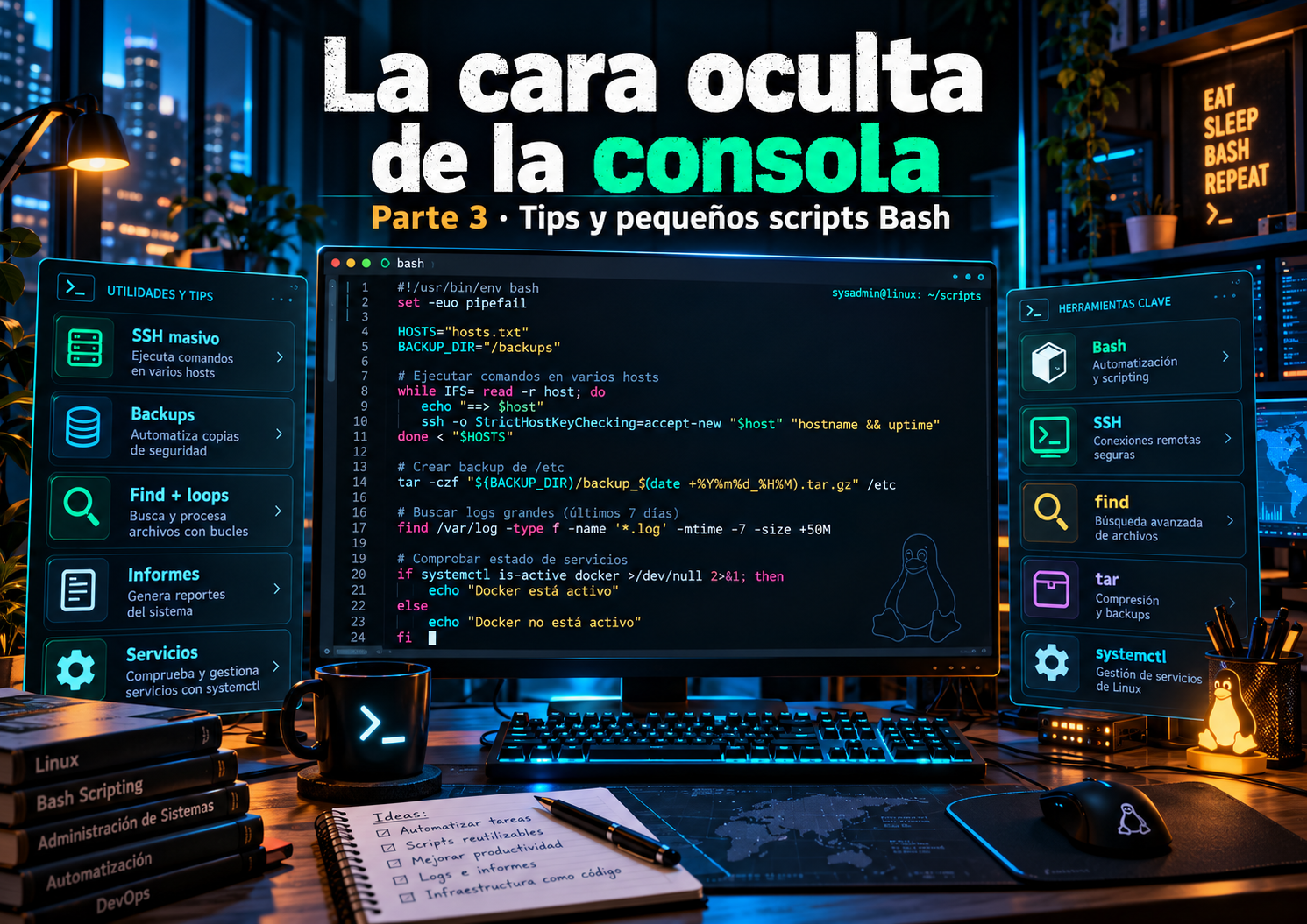 Imagen de portada de La cara oculta de la consola (Parte 3): 15 pequeños scripts Bash que te harán la vida más fácil